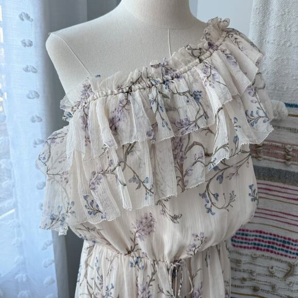 Zimmerman Beige Floral 100% Silk One Shoulder Ruffled Playsuit Women’s 3 US 10 - Picture 3 of 13